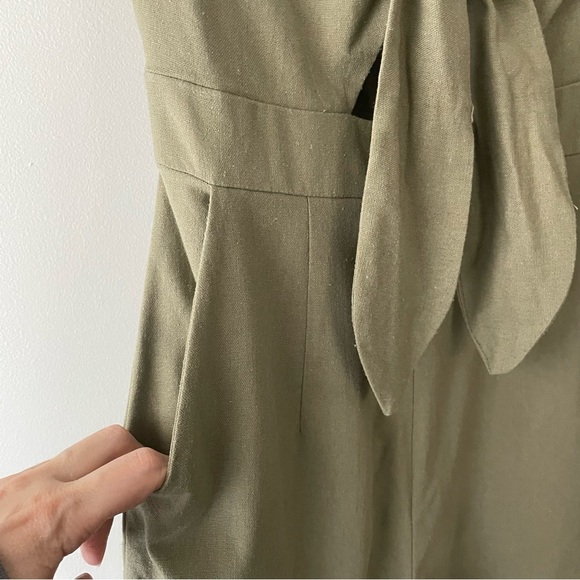 Showpo Australia Linen Blend Front Knot Tie Jumpsuit Wide Leg Khaki Green Small - Picture 5 of 10